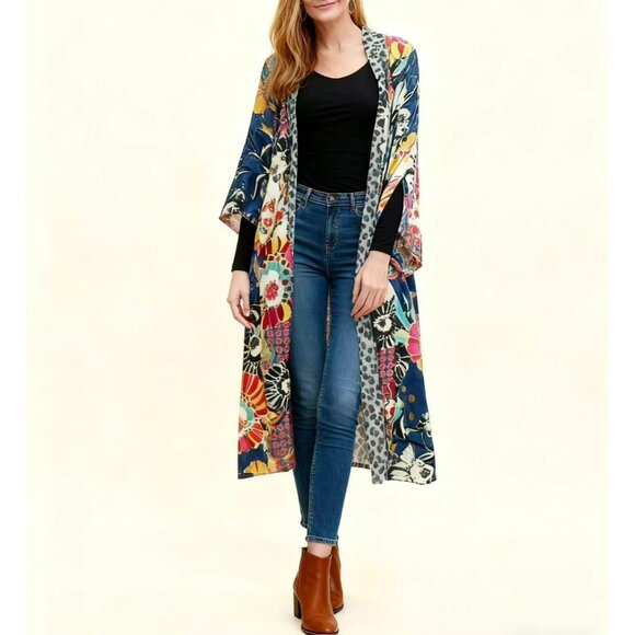 NWOT Johnny Was Kimbra Kimono Floral Button Cardigan Midi Dress Sz S Oversized - Picture 1 of 16